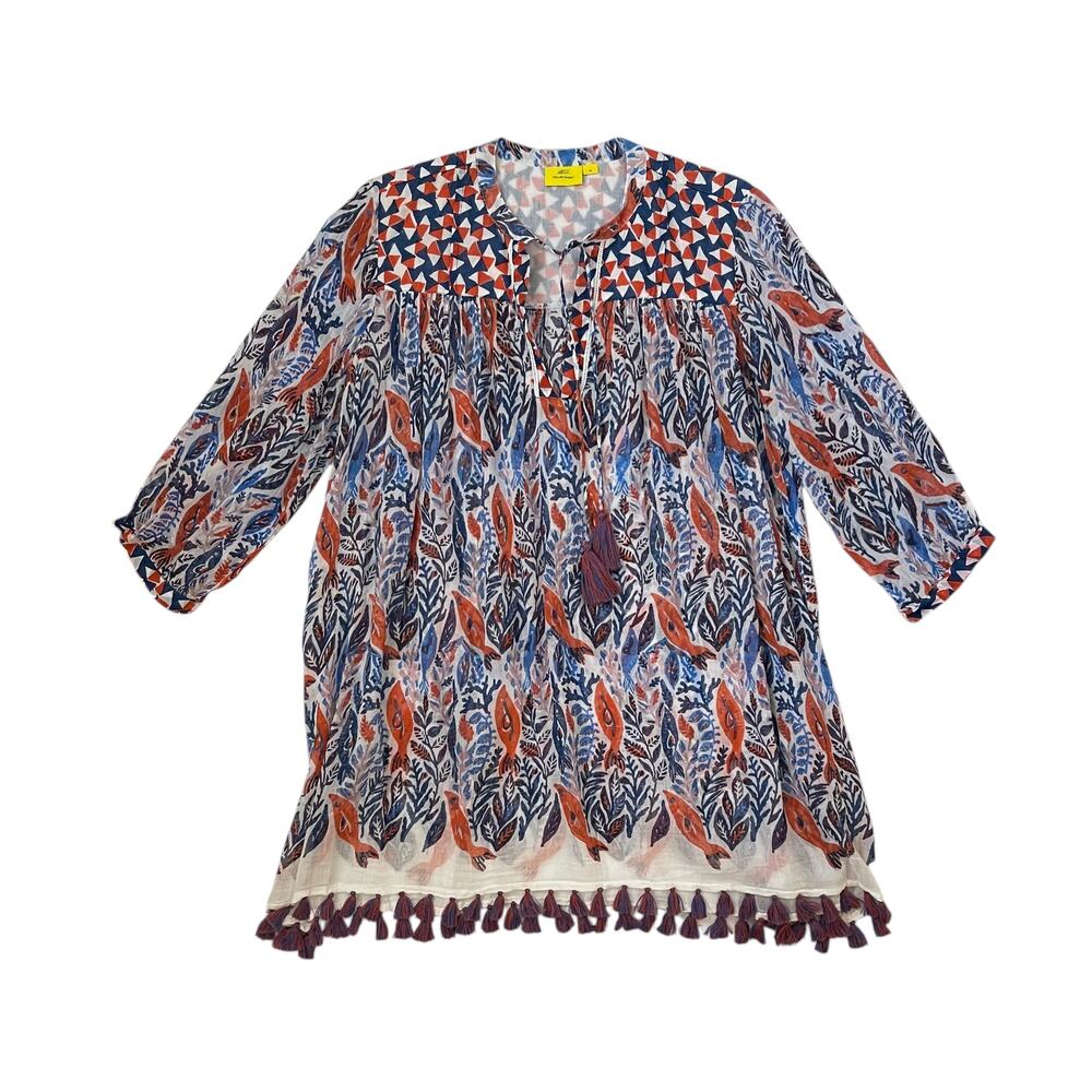 Roller Rabbit Serafina Tunic Top - Orange Blue White - Coy Fish - Size M